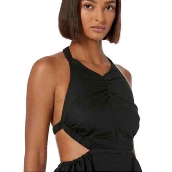 All Saints Ludo Linen Cotton Cut Out Open Back Halter Dress Black Size 8 NWT - Picture 2 of 12